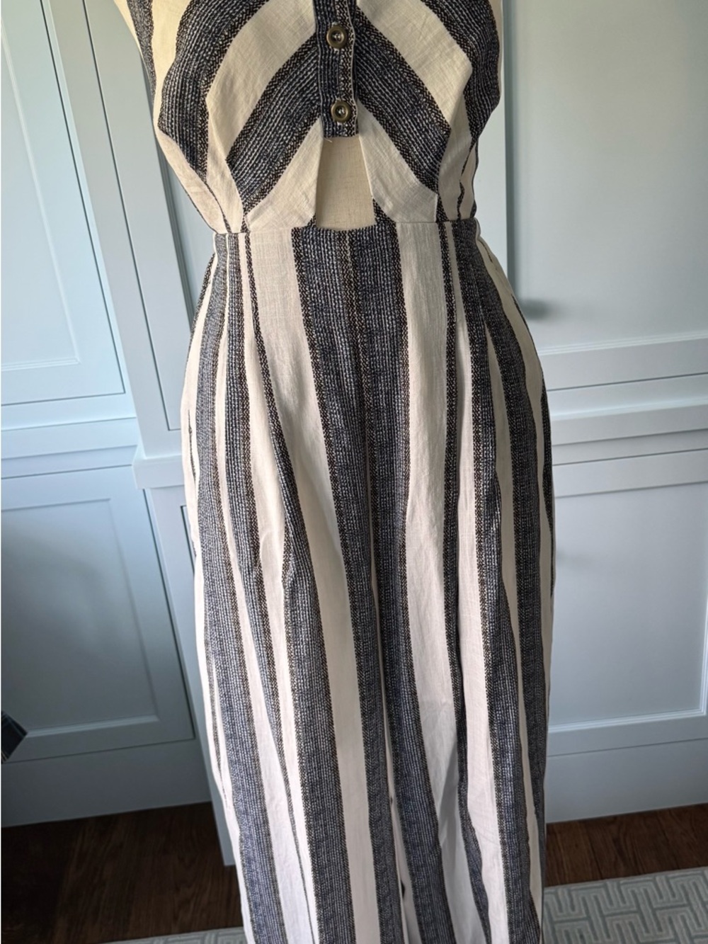 Like new Anema Striped Wide-Leg Jumpsuit in Black/navy and Cream
